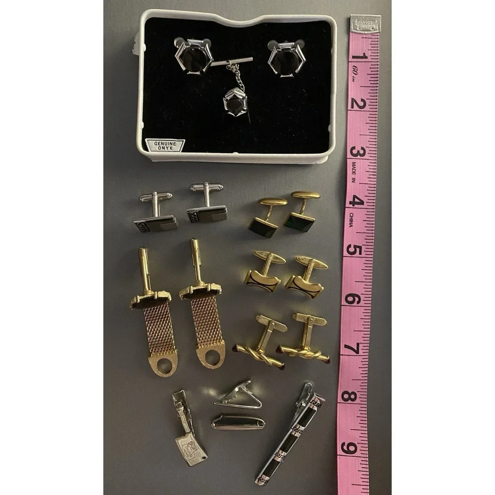 VTG Gold Tone & Silver Tone Cufflinks Tie Clips Tack Pin Lot Men's Accessory